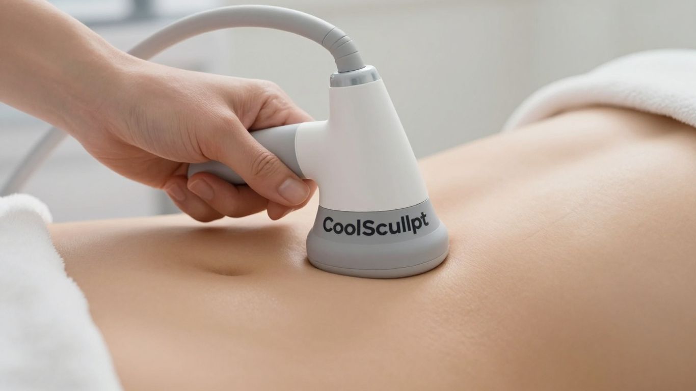 CoolSculpting applicator on abdomen for fat freezing