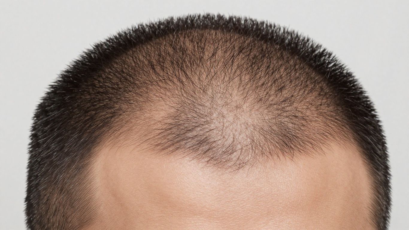 Scalp micropigmentation results on a man's head.