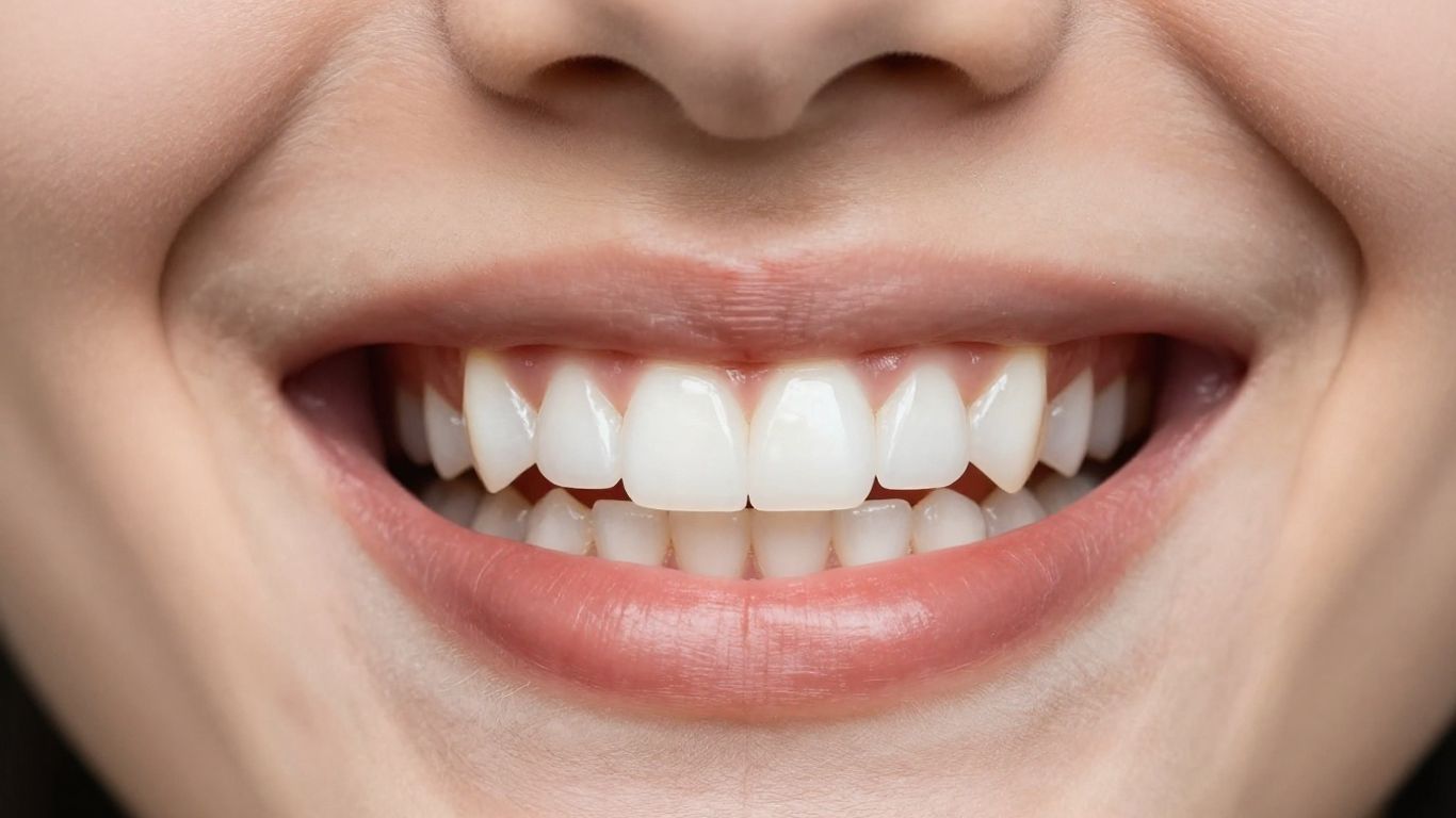 Close-up of a perfect, white smile with dental veneers.