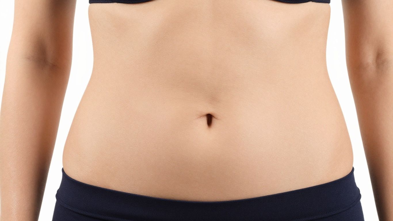 Post-reverse tummy tuck abdomen with subtle scar.