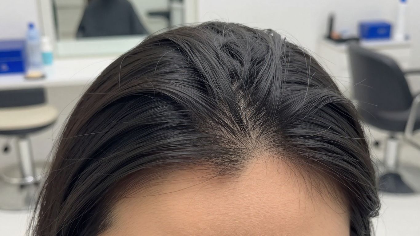 Healthy hair growth on a person's scalp.