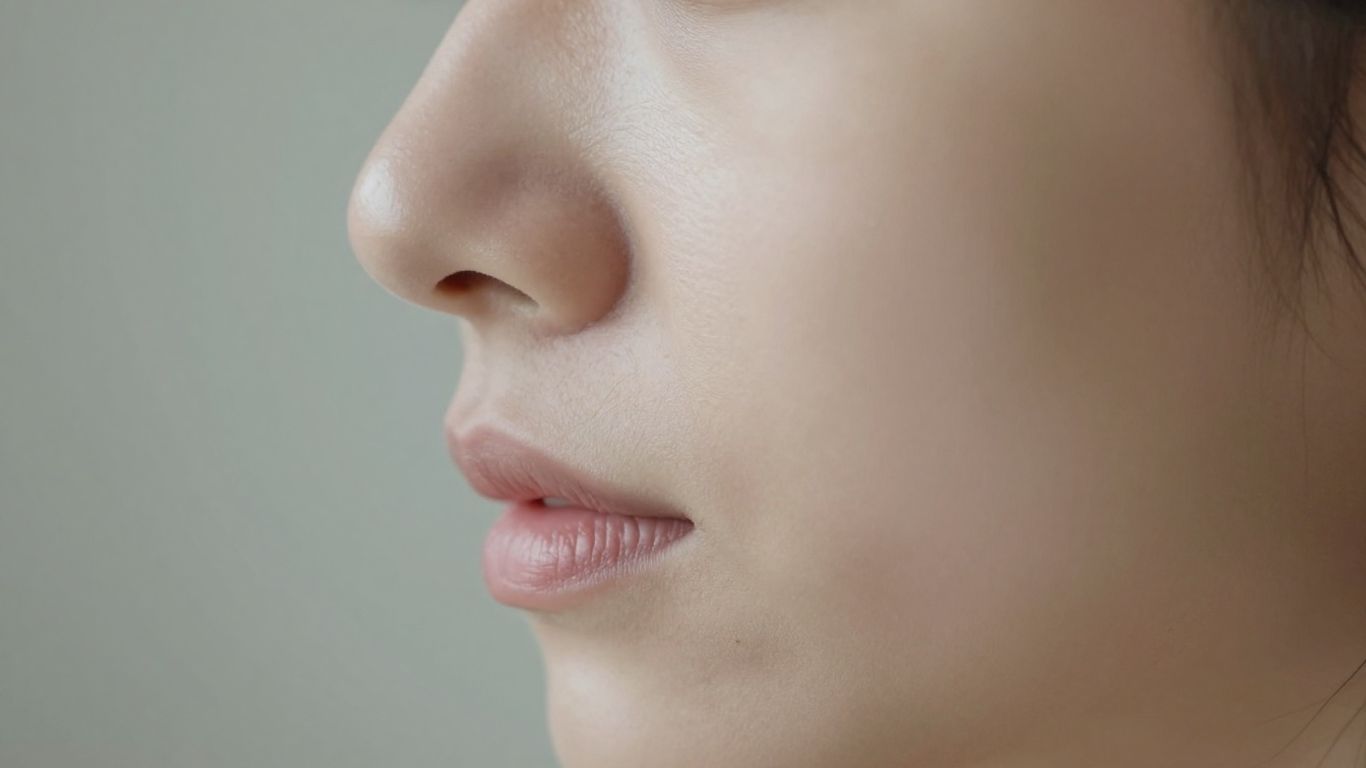 Profile view of a nose after rhinoplasty.