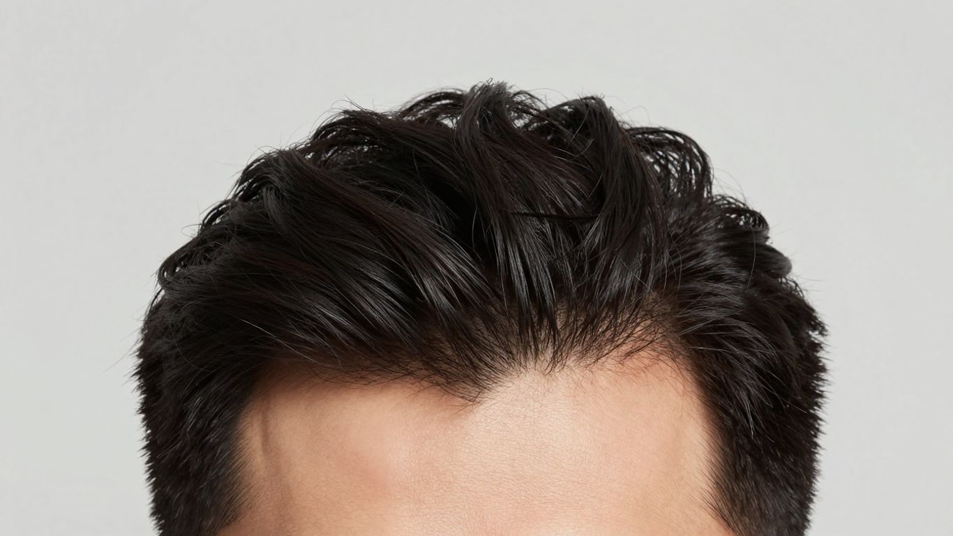 Man's head showing hair regrowth treatment results.