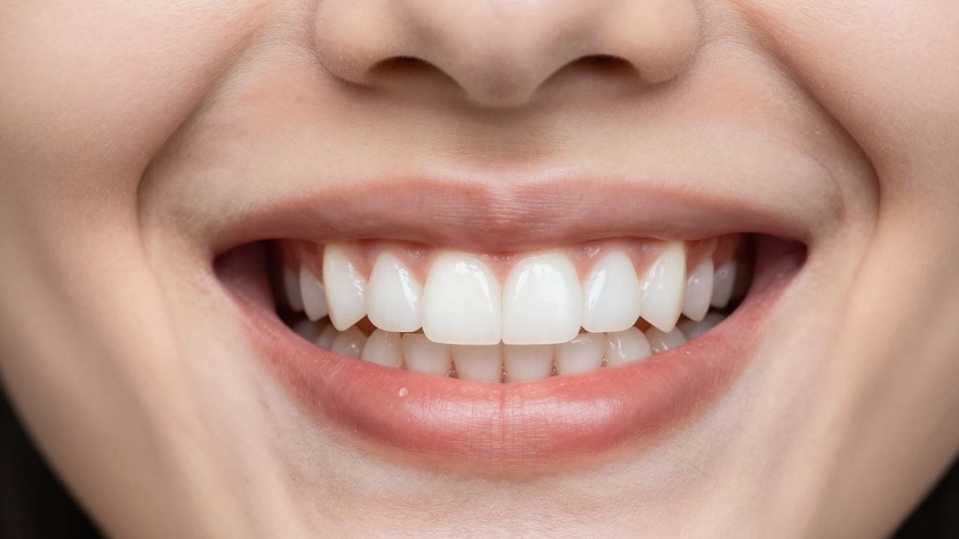 Close-up of a perfect, white smile with dental veneers.
