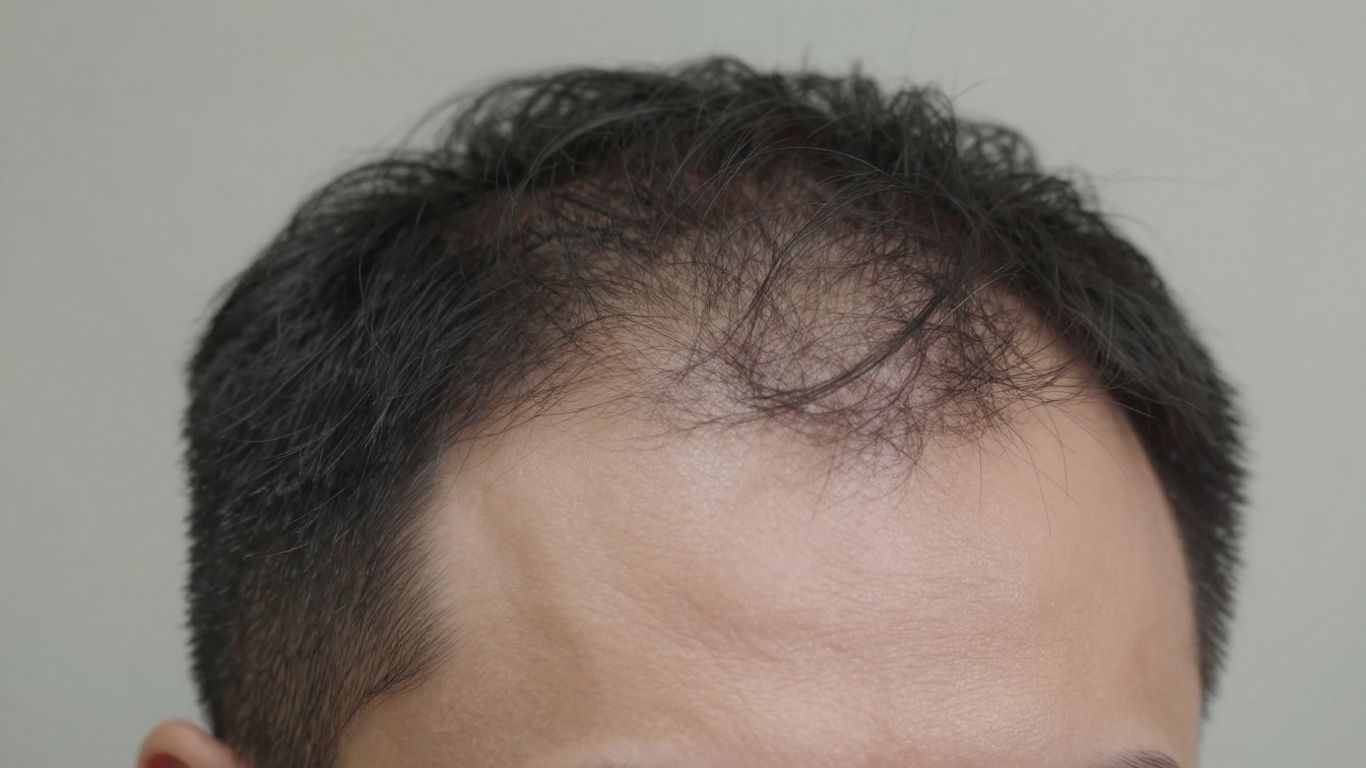 Man's hairline after hair transplant procedure.