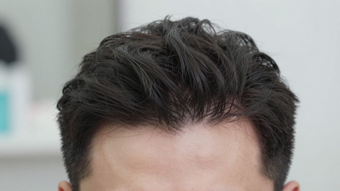 Man's hairline after successful hair transplant surgery.