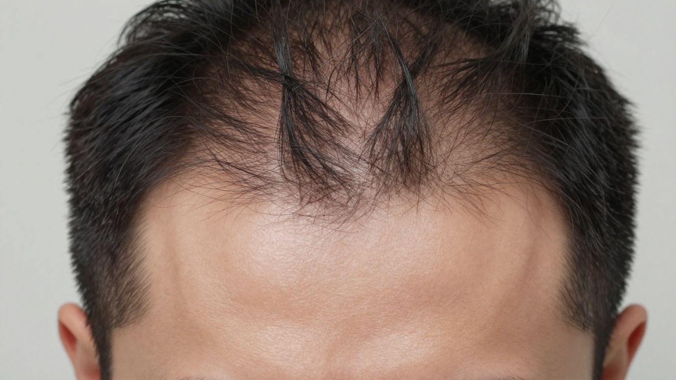 Man's head with natural-looking hair transplant results.