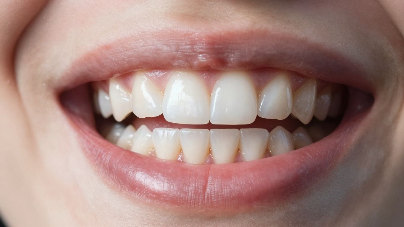 Close-up of a healthy smile with a dental implant.