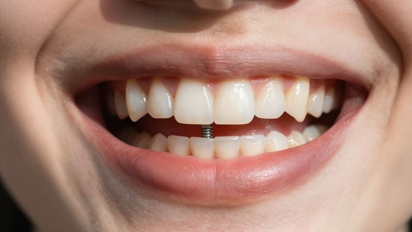 Smiling mouth with a dental implant