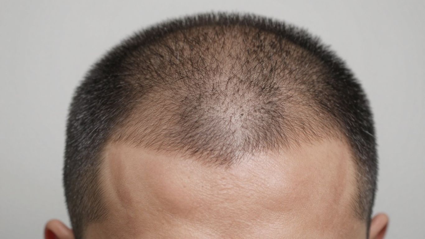 Scalp micropigmentation dots creating a full hair illusion.
