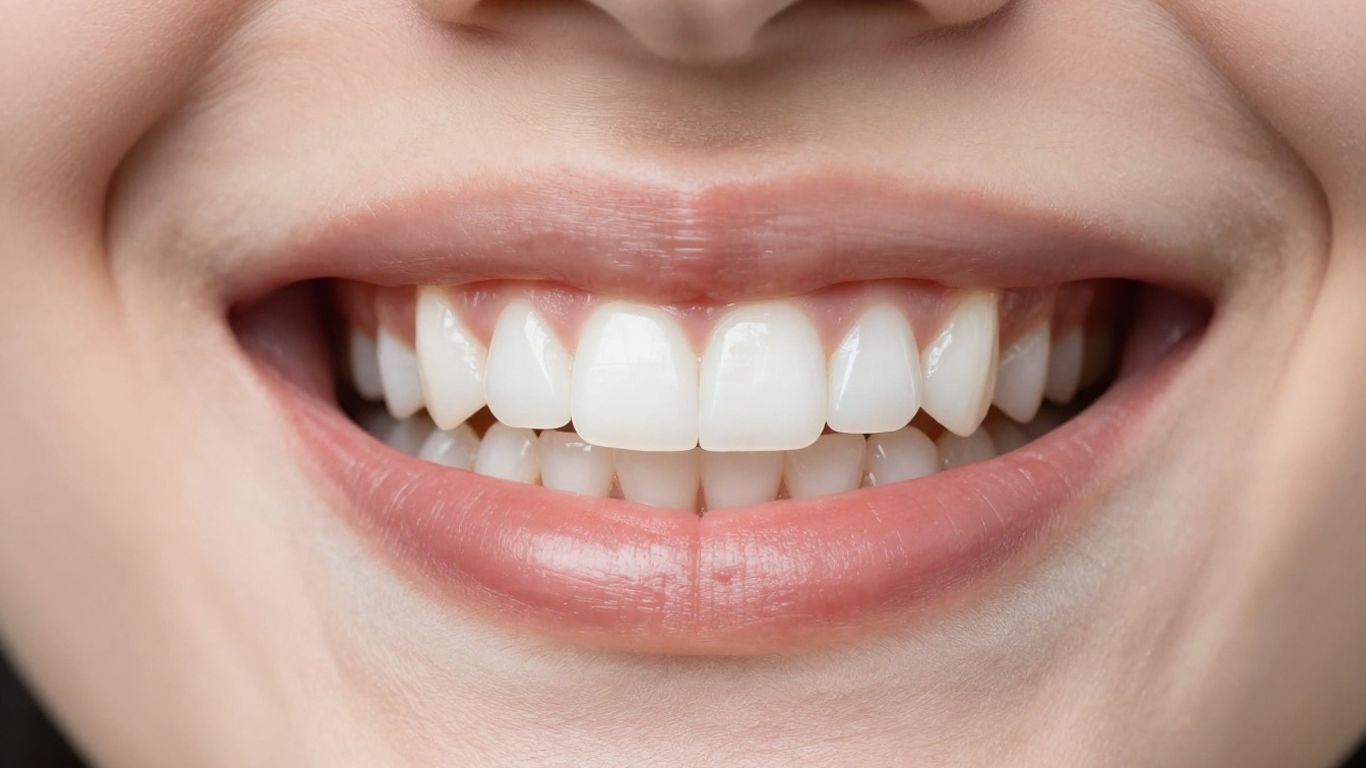 Close-up of a perfect, white smile with dental veneers.