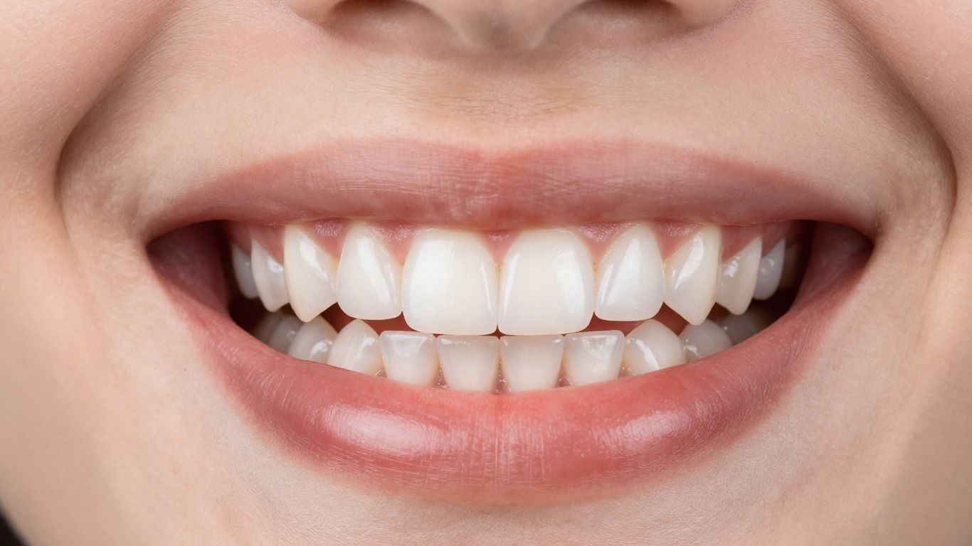 Close-up of a bright, healthy smile with composite resin veneers.