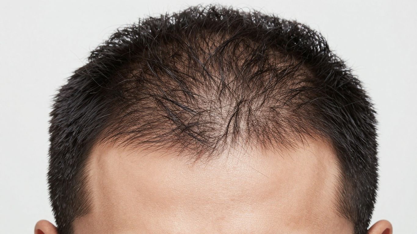 Man's hairline after successful hair transplant surgery.