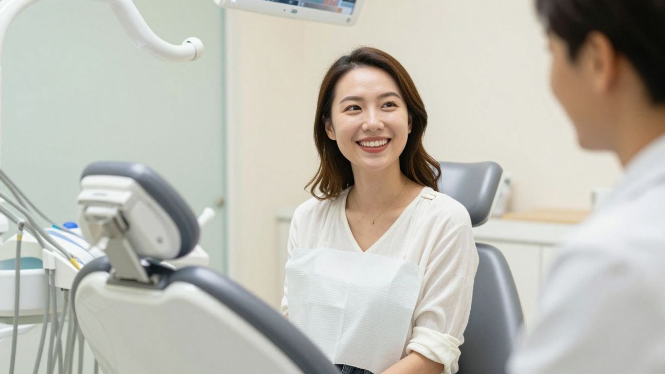 Smiling patient in a modern dental office.