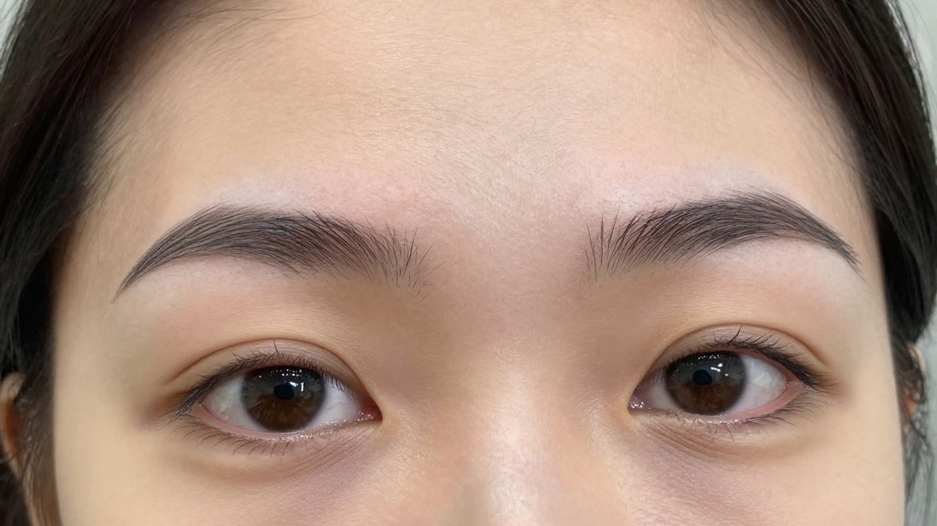 Close-up of full, defined eyebrows after cosmetic enhancement.