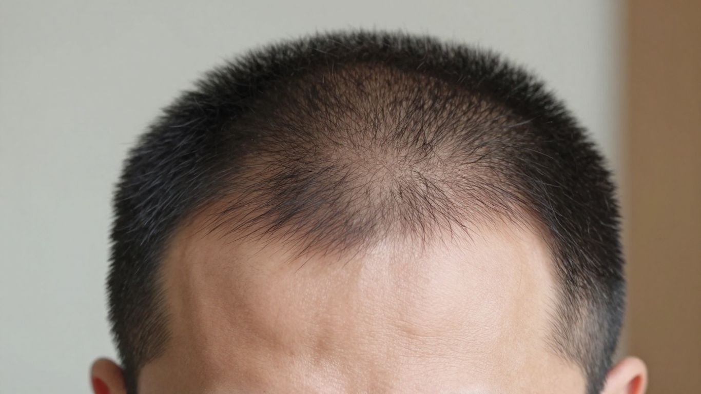 Man's hairline after successful hair transplant surgery.