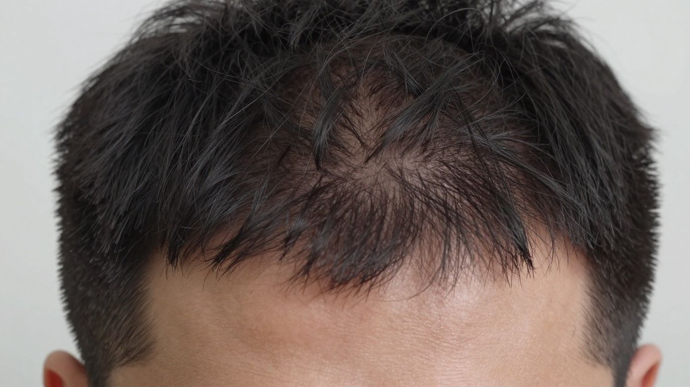 Man's hairline after successful hair transplant surgery.