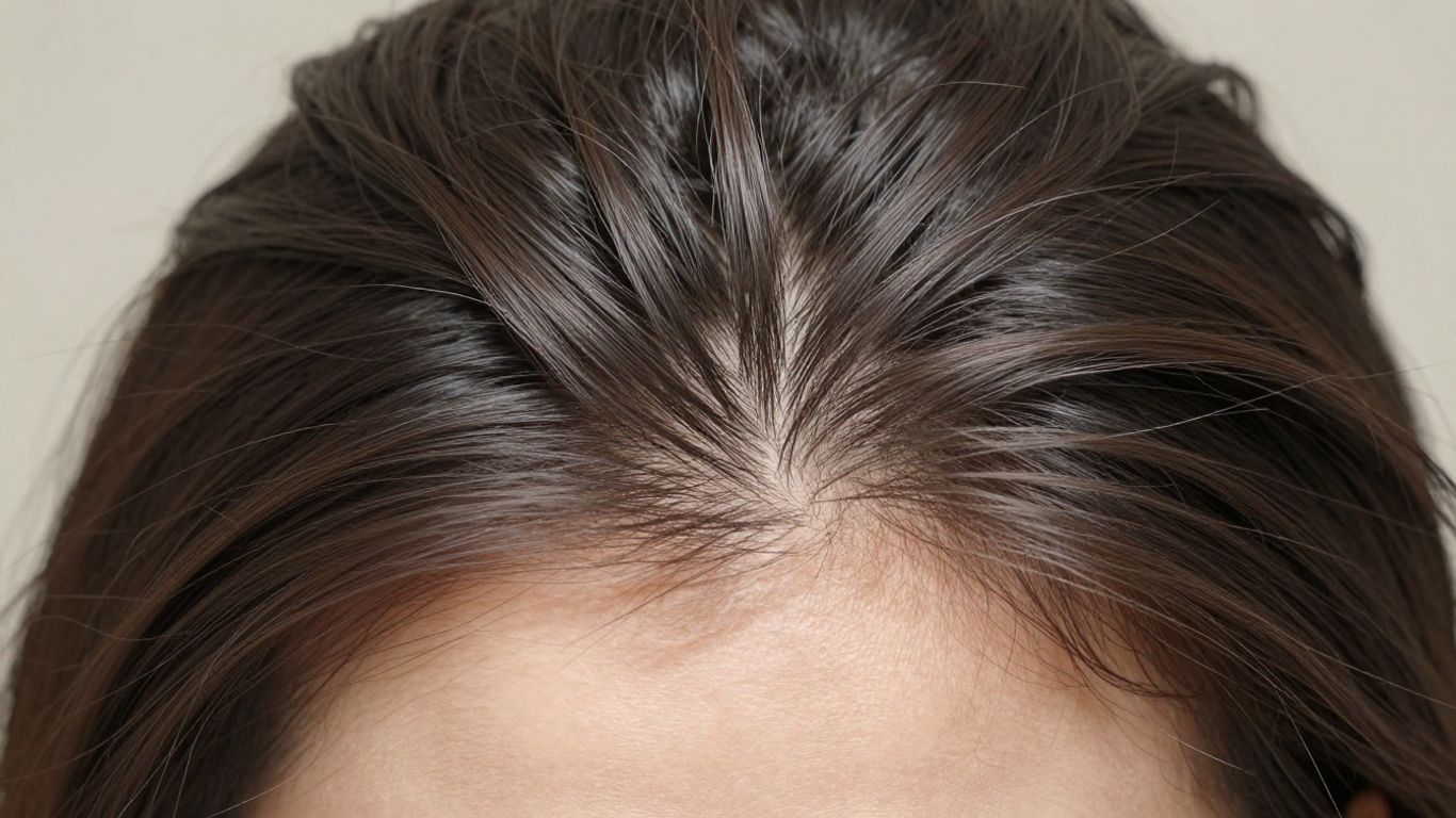 Healthy hair growth on a scalp.