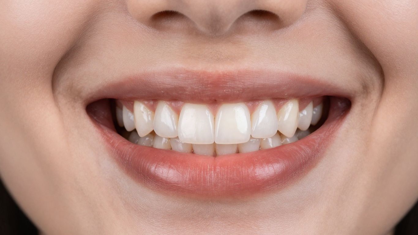 Close-up of a smile with composite resin veneers.