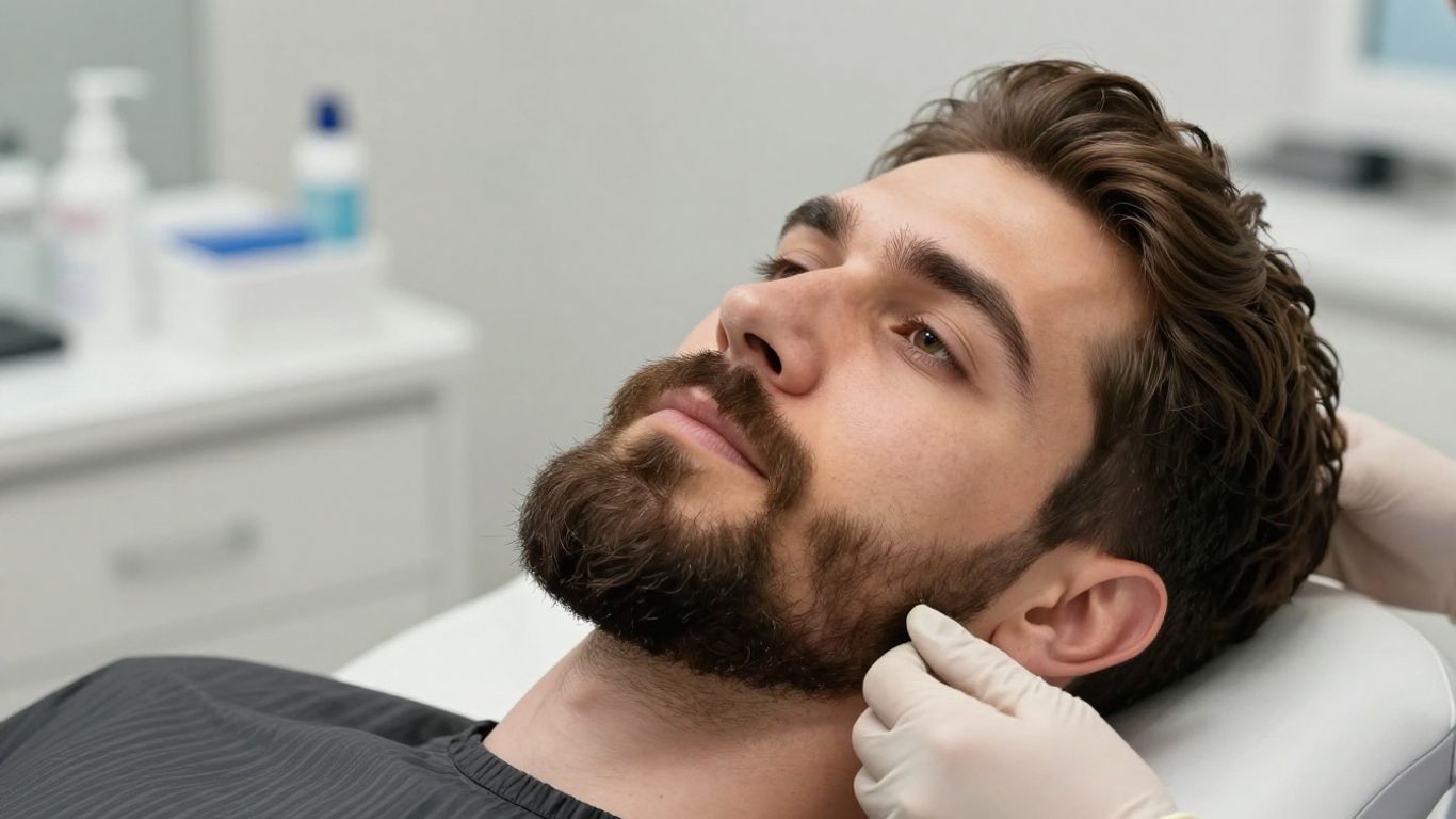 Man with full beard receiving facial hair consultation