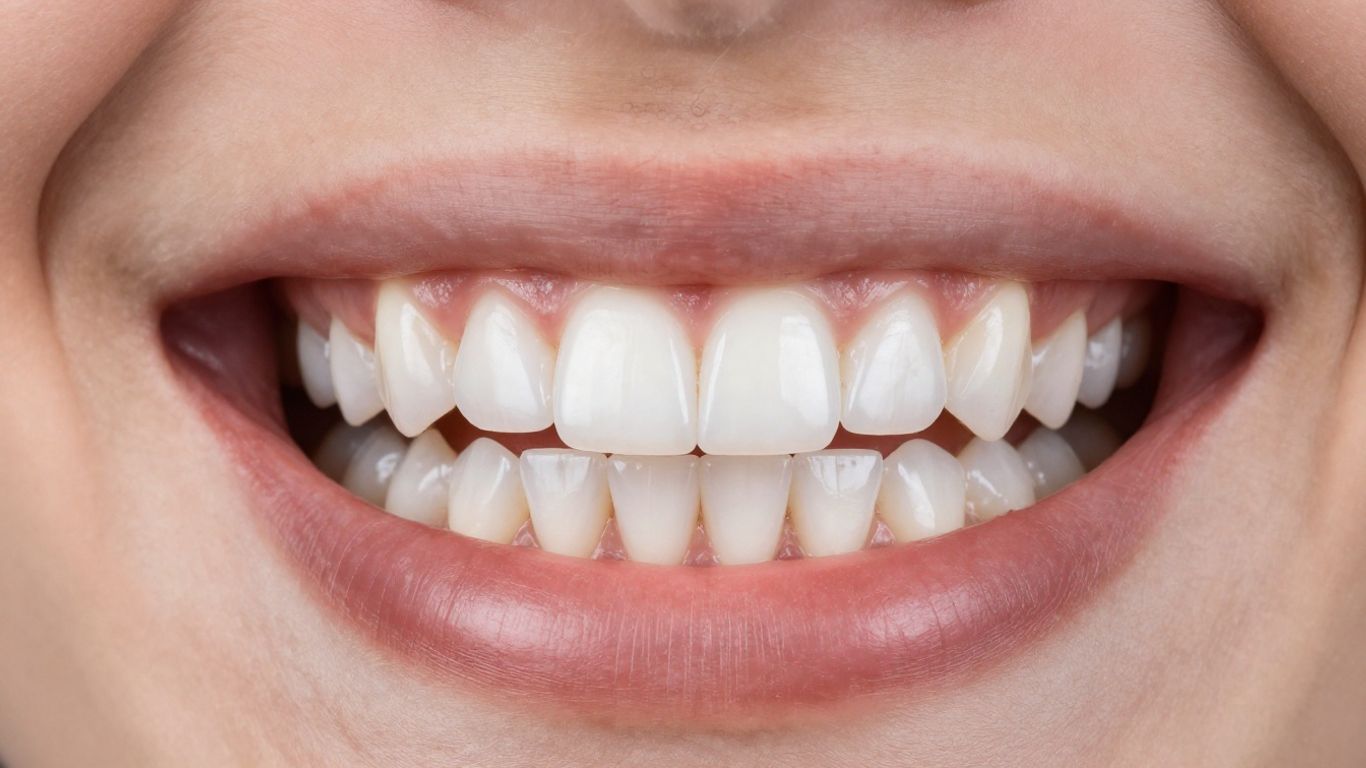 Close-up of a smile with composite resin veneers.