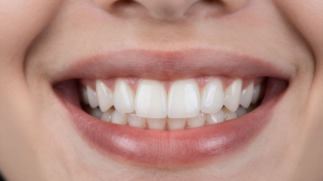 Close-up of a smile with white composite resin veneers.