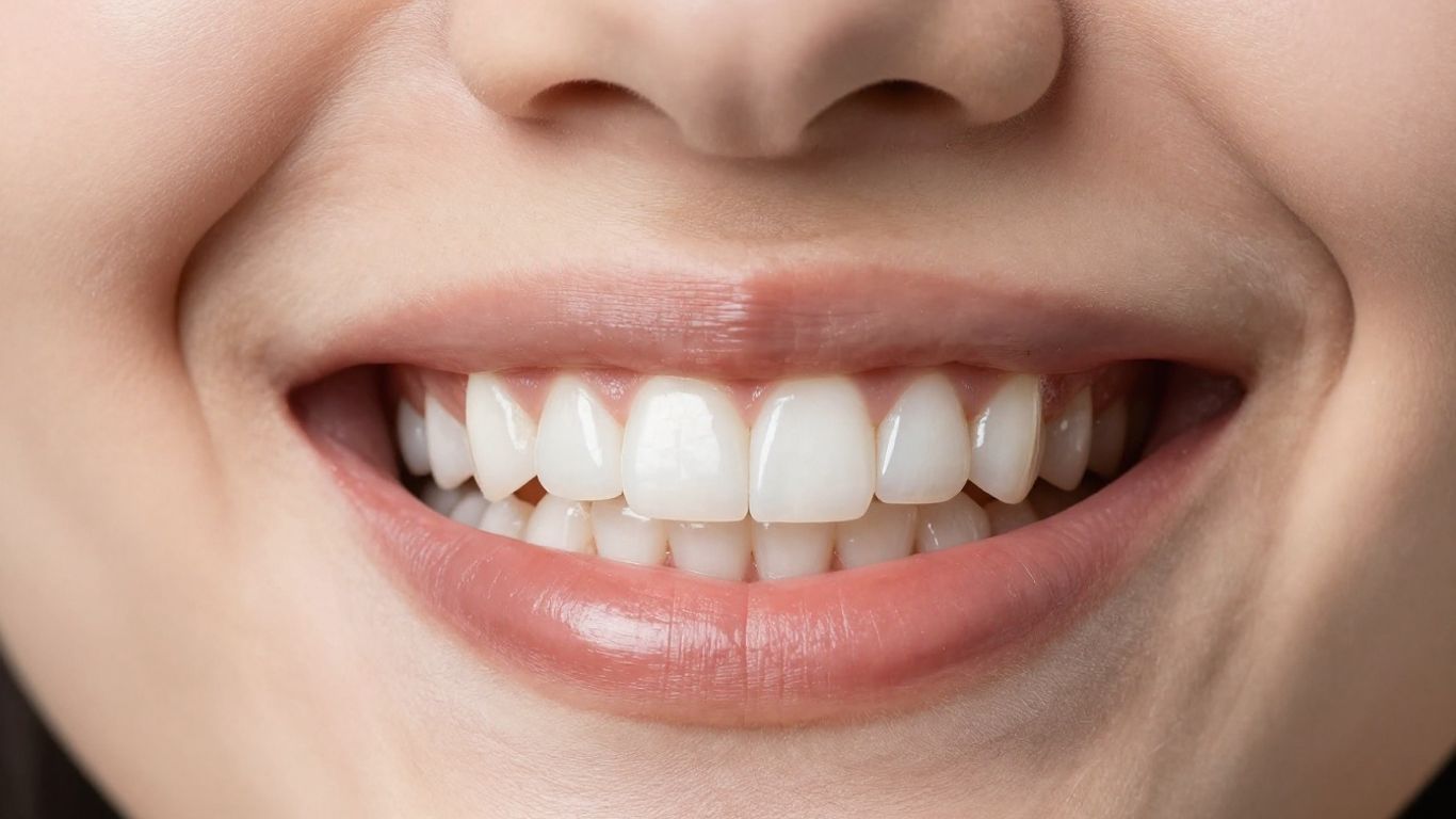 Close-up of a perfect smile with composite veneers.