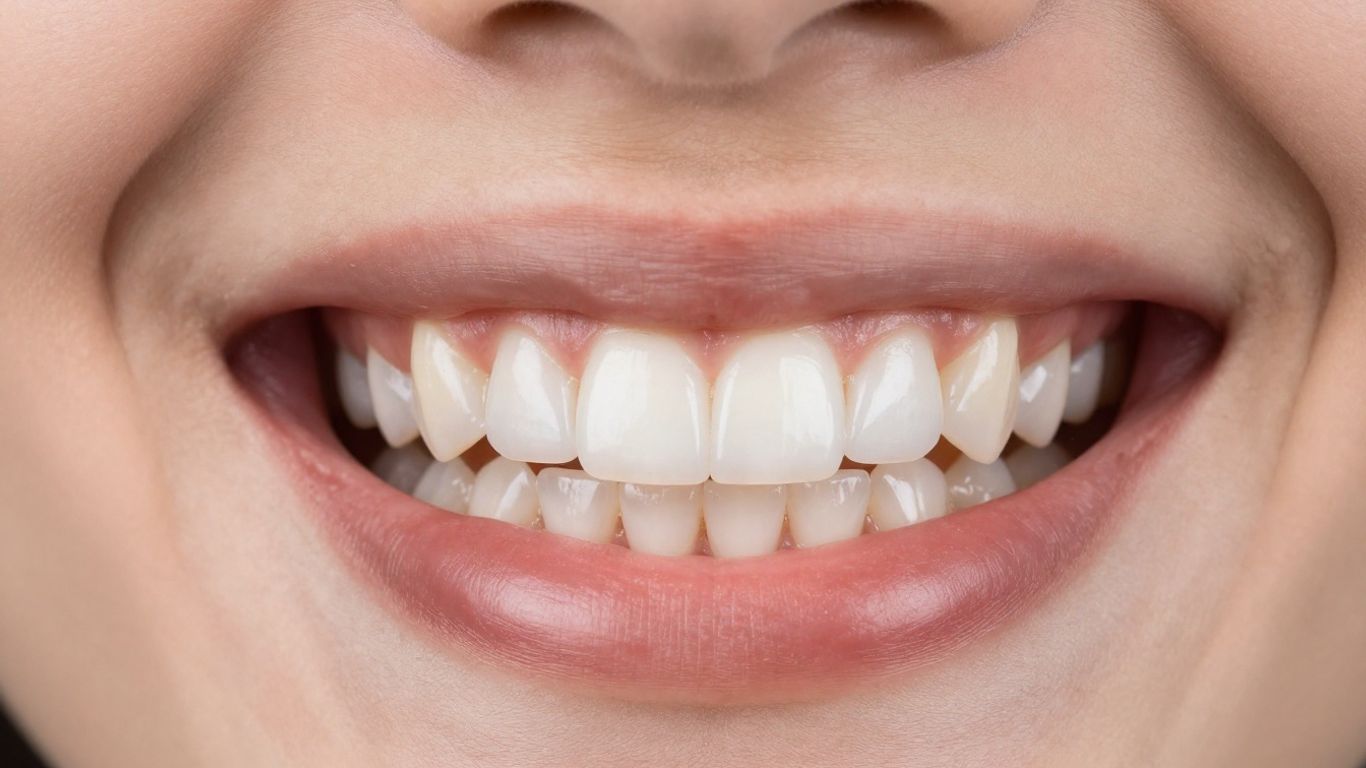 Close-up of a perfect smile with composite veneers.