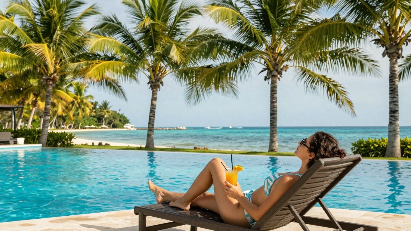 Woman relaxing by a pool in Mexico