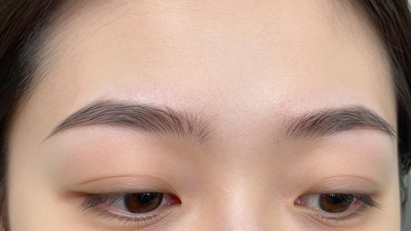 Close-up of a well-defined eyebrow after transplant surgery.