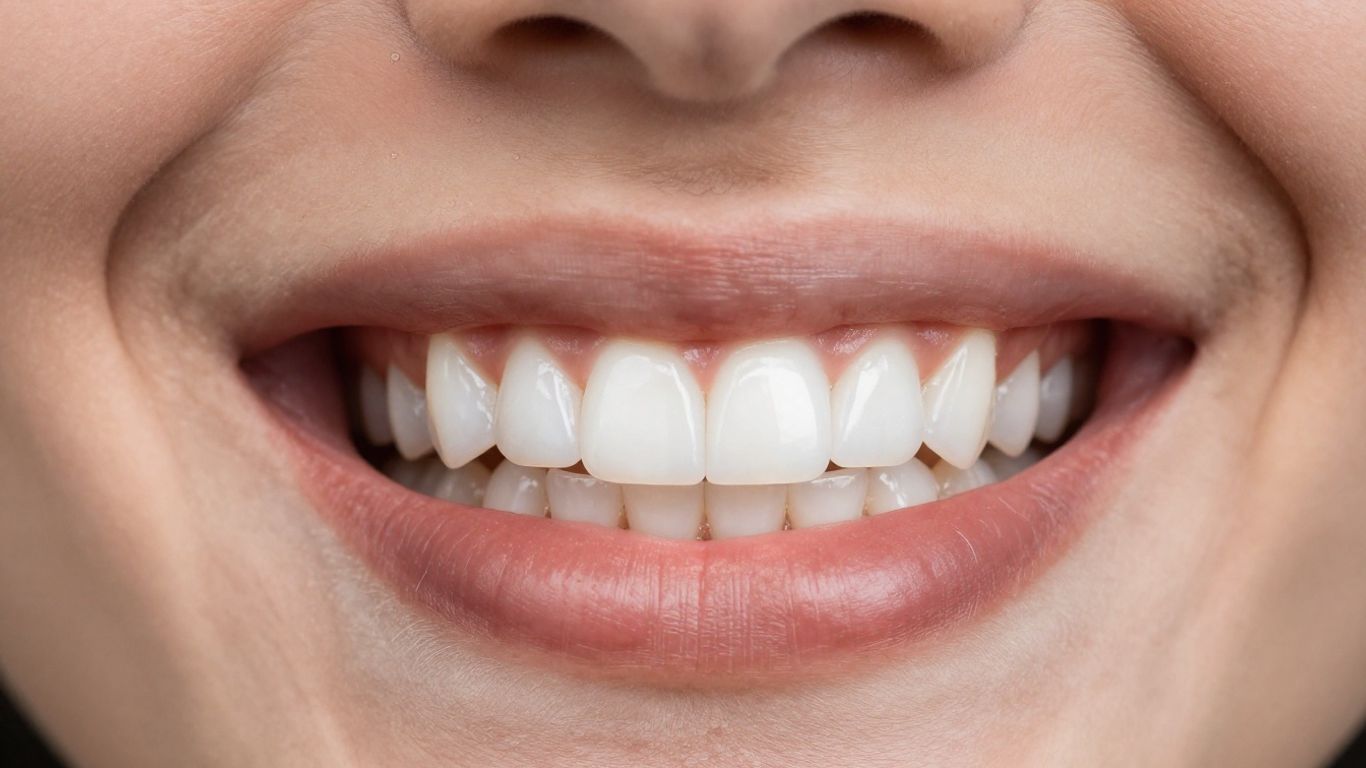 Close-up of a perfect smile with white veneers.