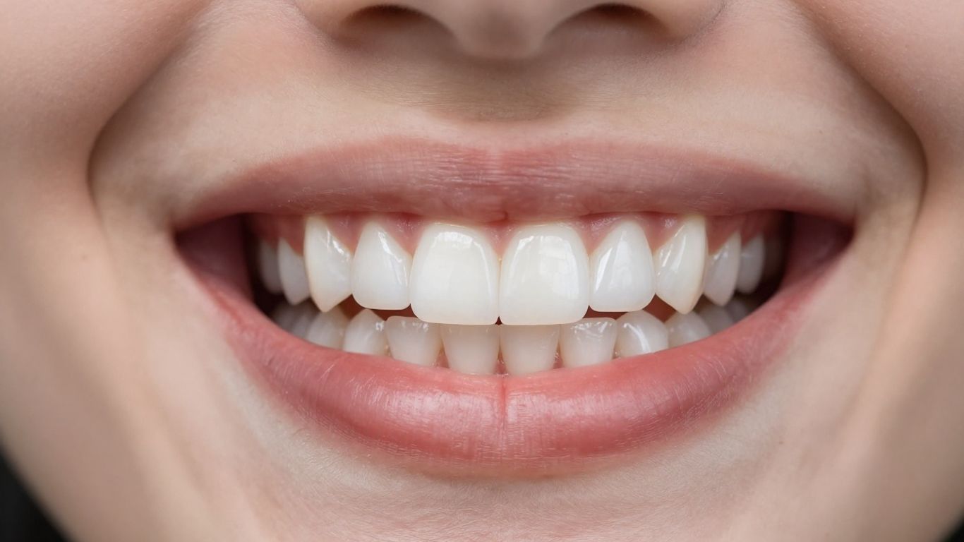 Close-up of a bright, white smile with porcelain veneers.