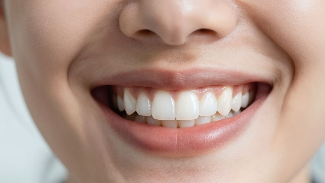 Close-up of a perfect smile with white veneers.