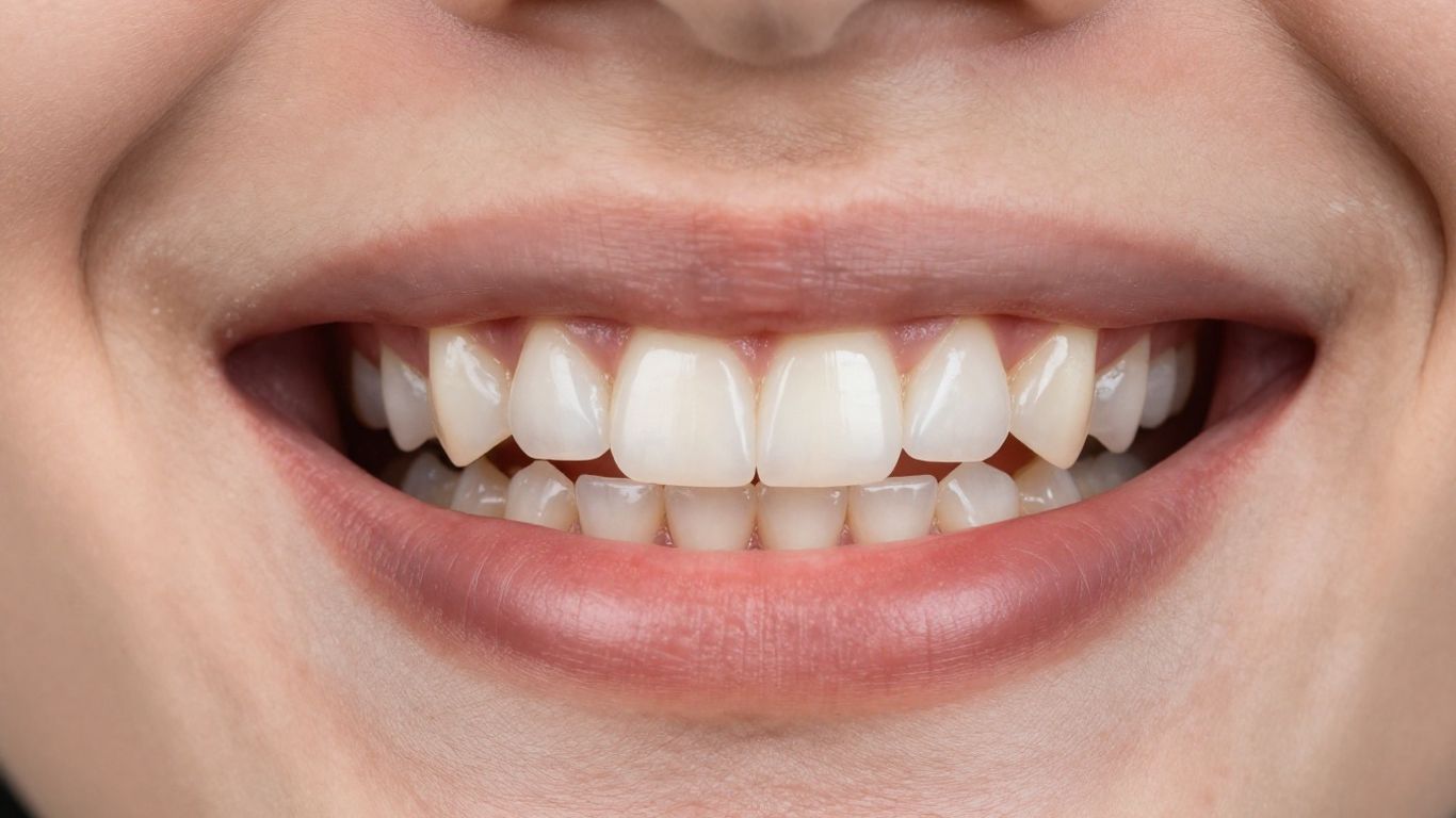Close-up of a healthy smile with a dental implant.