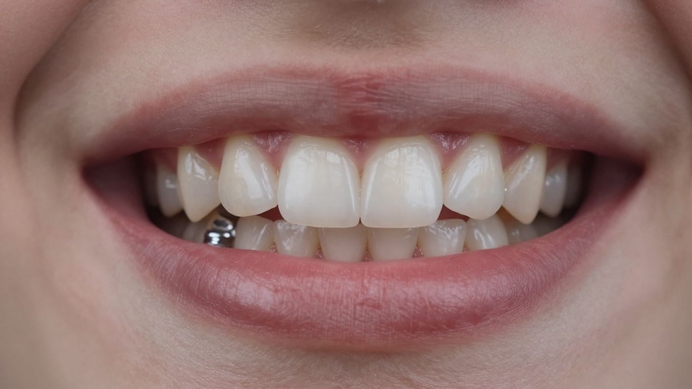 Close-up of a healthy smile with a dental implant.