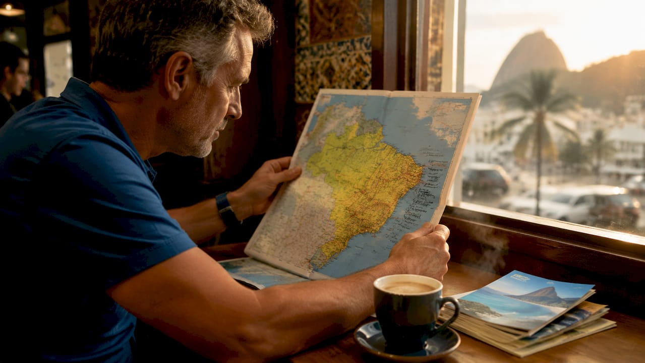 Tourist planning rhinoplasty costs on Brazil map
