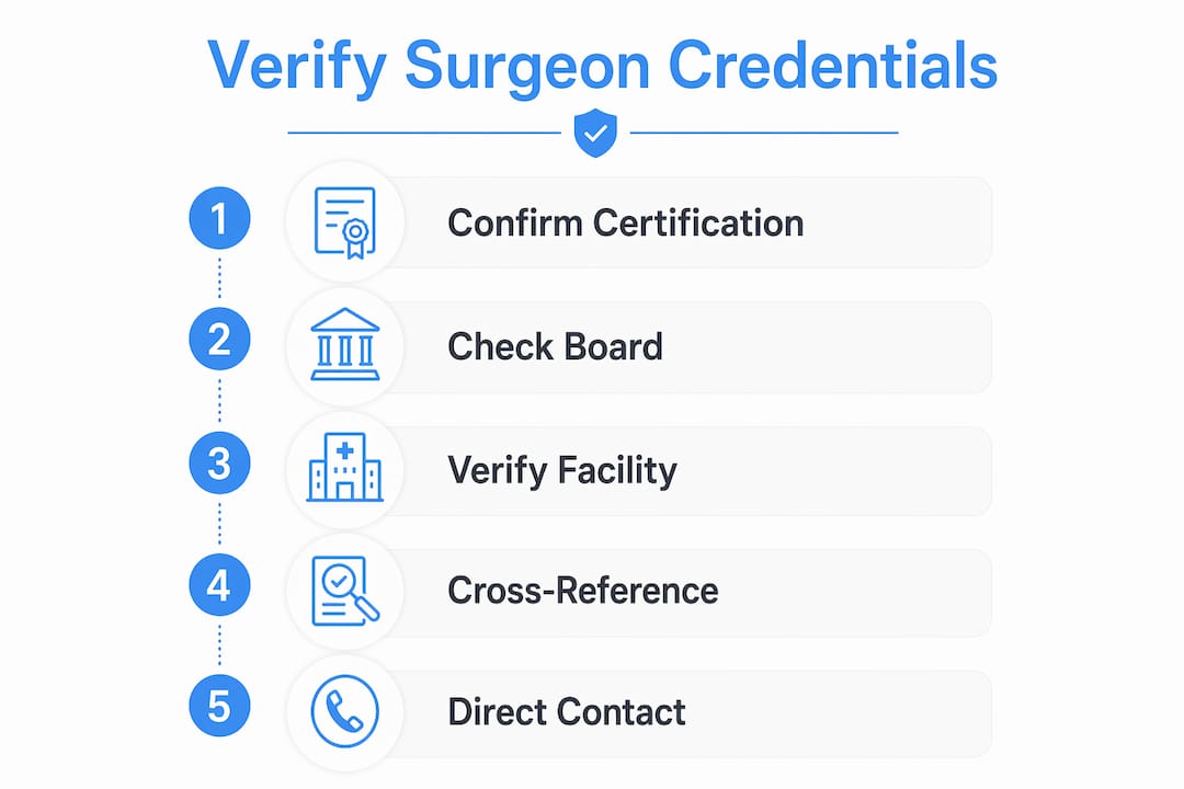 Infographic showing surgeon credential verification steps
