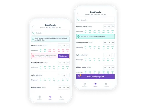 Nory's mobile app suggesting inventory orders to meet demand