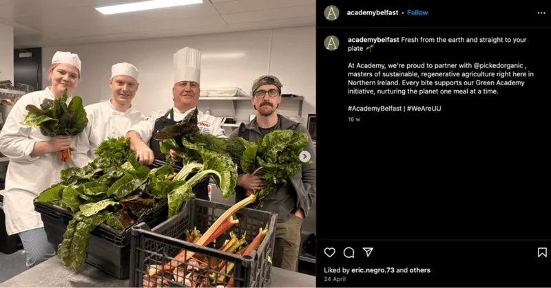 Instagram post from the Academy about their partnership with their local veg supplier