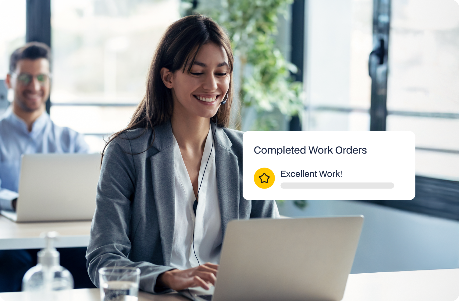 Maintenance team delegating admin tasks to FM Dashboard virtual coordinators illustration
