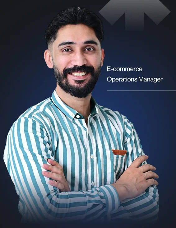 Smiling man with beard wearing a green and white striped shirt, identified as E-commerce Operations Manager.