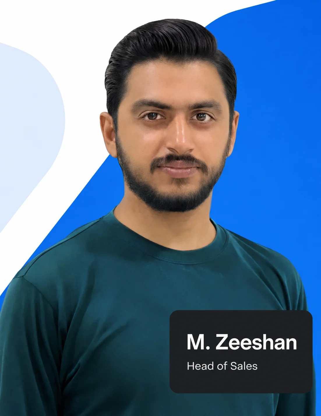Portrait of a confident man with beard in a black suit and tie against a dark background, with text 'Ecommerce Specialist | Strategy'.