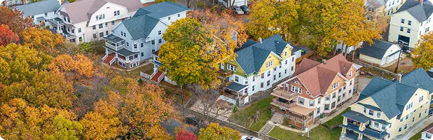 A bird's eye view of a suburban neighborhood