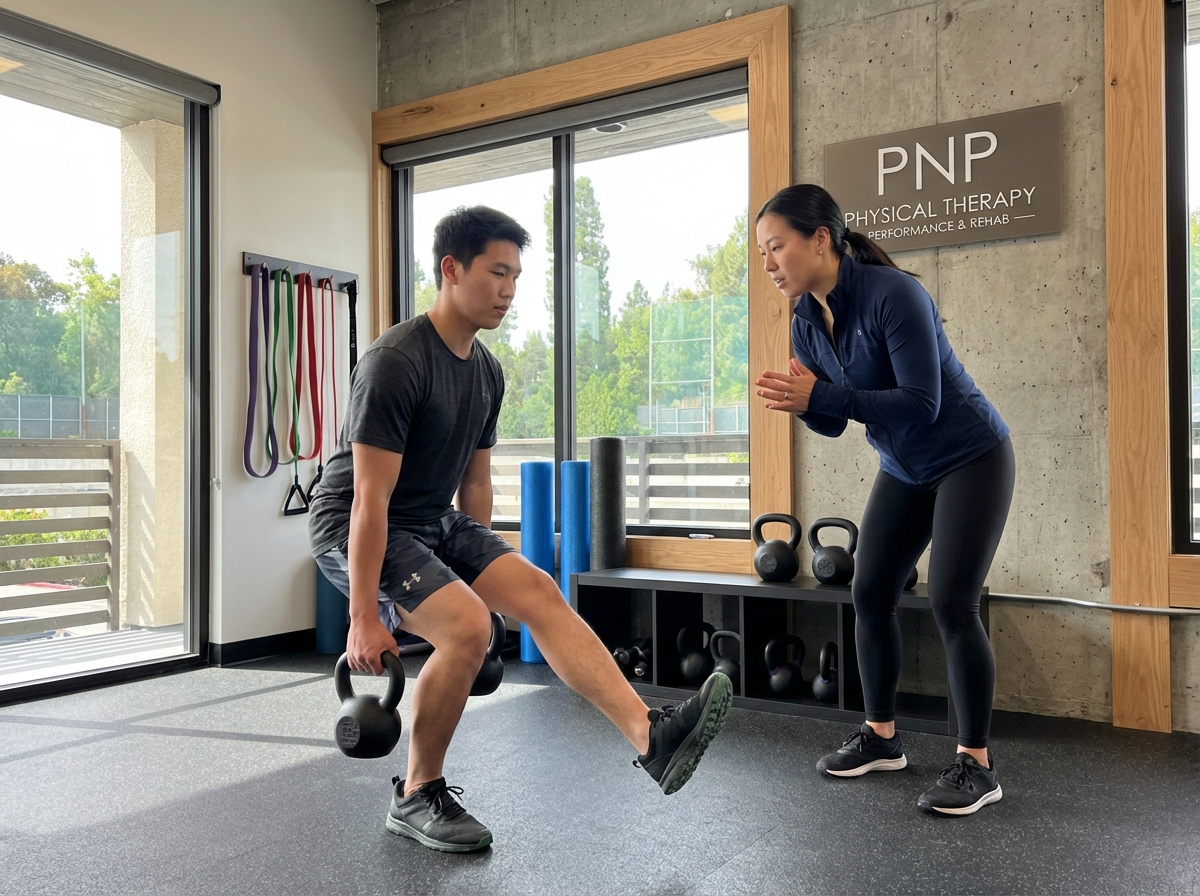 Patient working with a provider at a sports physical therapy clinic in Pasadena