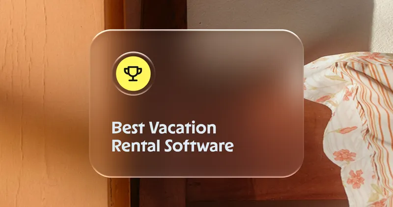 Brown card with a trophy icon and text stating Best Vacation Rental Software.