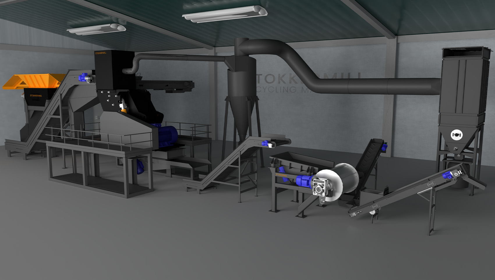 Aluminium shredding plant, line for aluminium scrap or ELV's (end-of-life vehicles), allows the recovery, reduction and separation of aluminum waste, inerts or metals