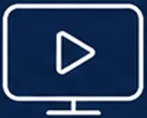 White play button icon on a monitor screen, symbolizing video or entertainment.