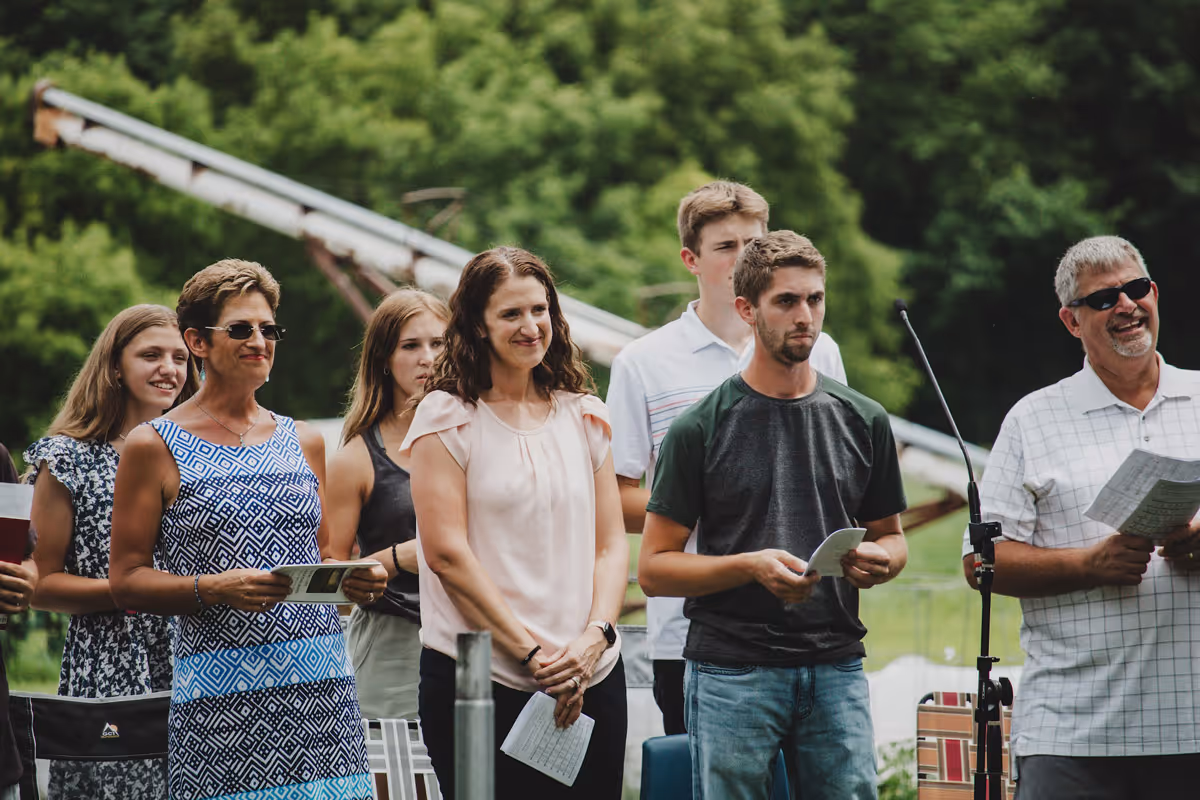 Lay people at a rural Mass