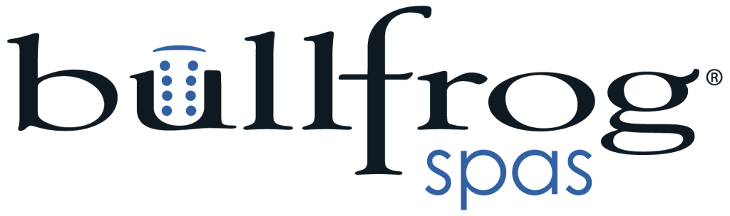 Bullfrog Spas logo with stylized 'u' containing blue dots and 'spas' in blue lowercase letters.