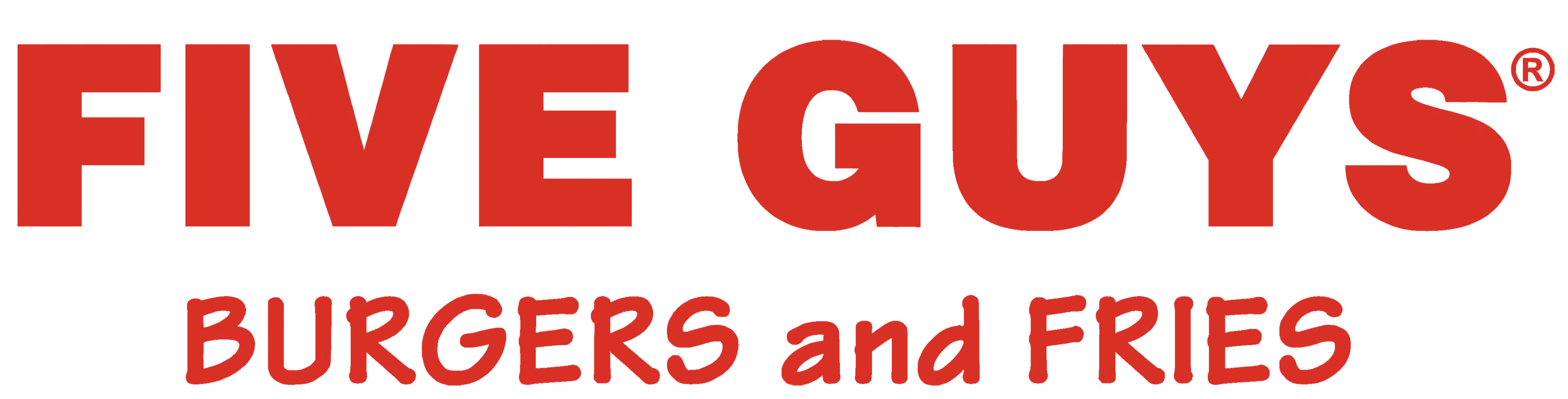 Five Guys Burgers and Fries logo in red text on black background.